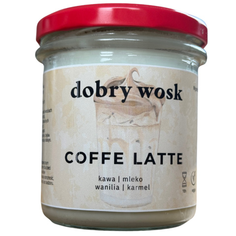 Naturalna świeca sojowa Dobry Wosk o zapachu Coffee Latte, w stylowym słoiku z czerwonym wieczkiem. Naturalna świeca sojowa Dobry Wosk o zapachu Coffee Latte, w stylowym słoiku z czerwonym wieczkiem.